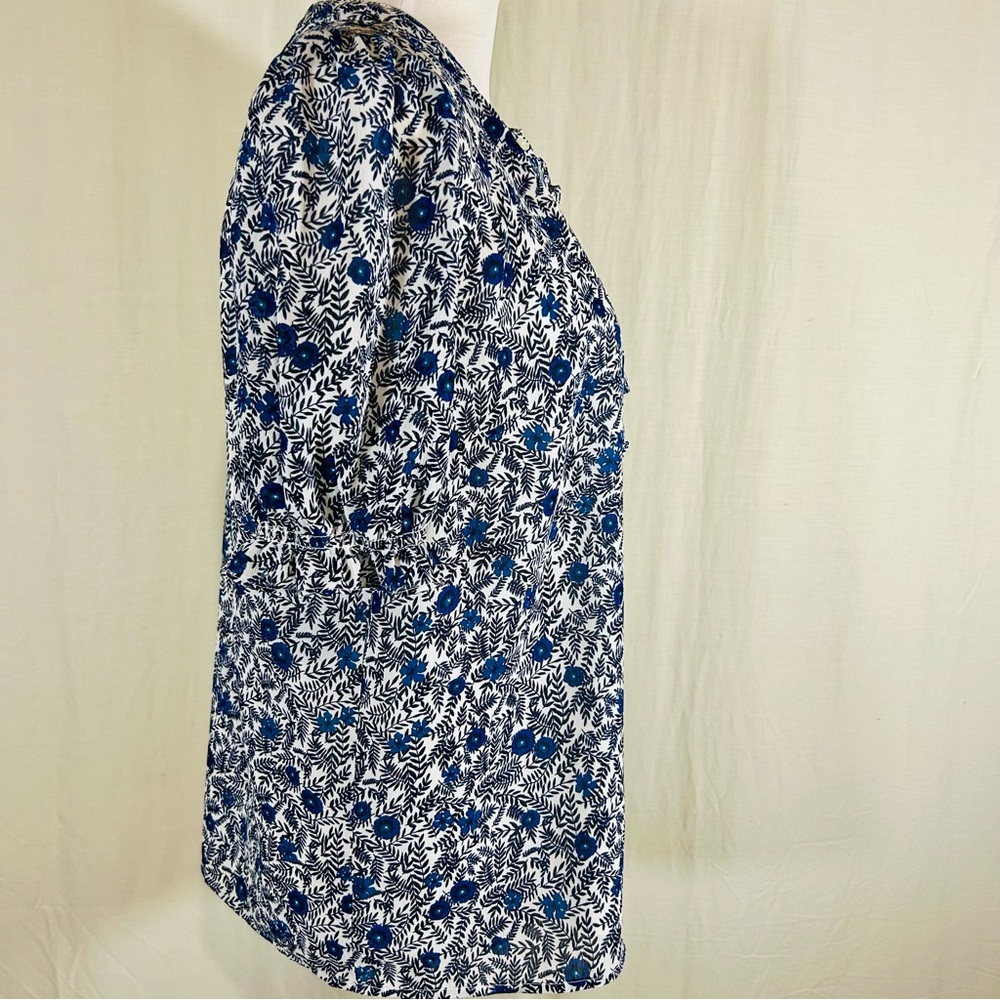 J.Crew Blue Floral Crinkle Puff-Sleeve Ruffle Button-Up Top - Picture 10 of 16